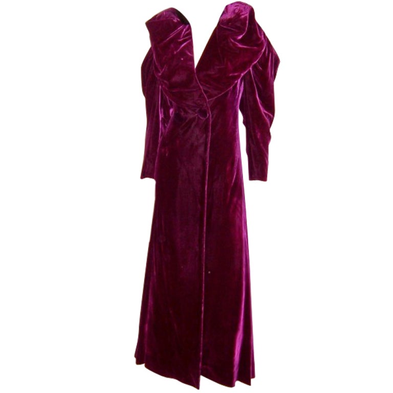 Opulent Plum-Colored Velvet Coat from Ransohoffs-San Francisco For Sale