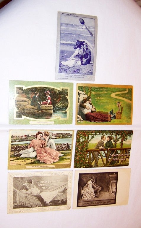 Seven Valentine Romantic Antique Postcards Dating from 1908-1910