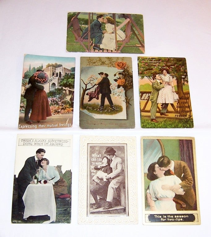 Seven Valentine/Romantic Antique Postcards Dating from 1910-1914