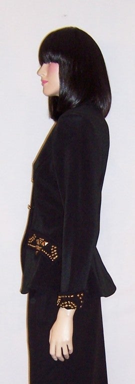 Tadashi Black Blazer with Brass Studs & Embellishments For Sale 2