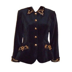 Vintage Tadashi Black Blazer with Brass Studs & Embellishments