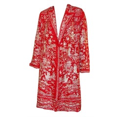 1920's Elaborately Embroidered Chinese Silk Coat-Red & White