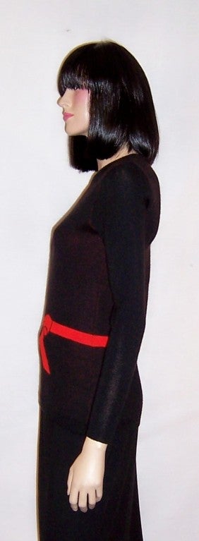 Miss Dior-France Black Tricot Sweater with Red Bow & Belt
