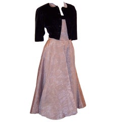 Retro 1950's Elegant Muted Pink & Black Velvet Gown with Bolero Jacket