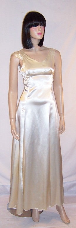 Women's Early 1940's White Satin Gown with Interesting Details For Sale