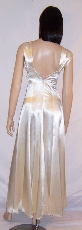 Early 1940's White Satin Gown with Interesting Details For Sale 2