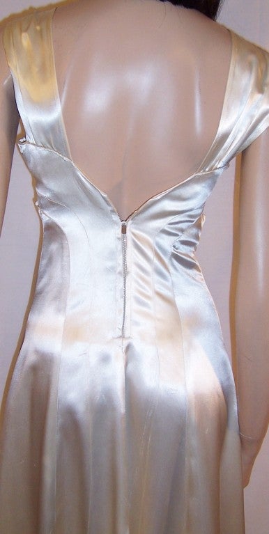 Early 1940's White Satin Gown with Interesting Details For Sale 4