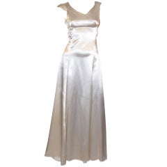 Early 1940's White Satin Gown with Interesting Details
