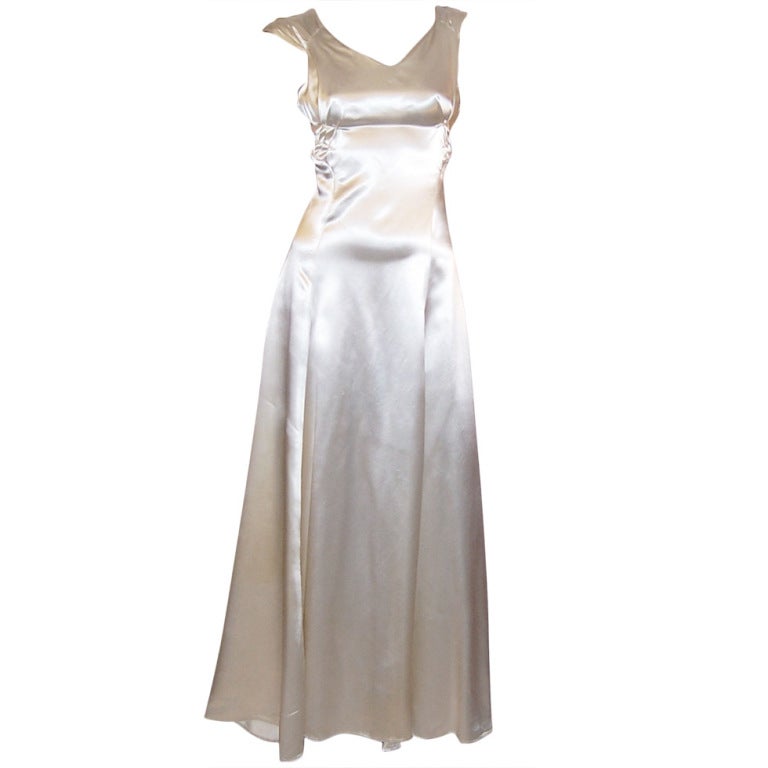 Early 1940's White Satin Gown with Interesting Details For Sale