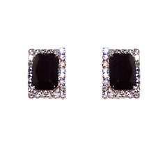 Large Black 
Clear Rhinestone Clip-On Earrings