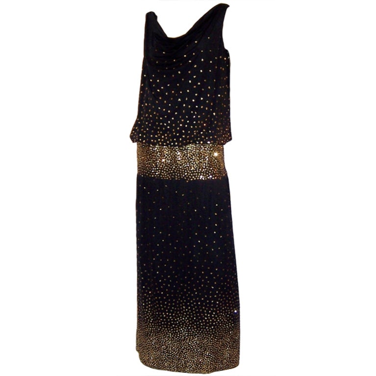 Michael Maiello for Pat Richards Black Gown with Sequins For Sale