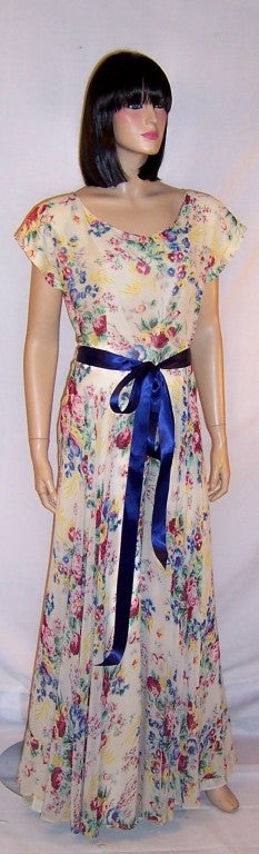 1940's Floral Printed Chiffon Gown