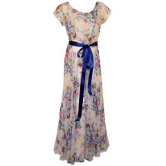 Vintage 1940's Floral Printed Chiffon Gown