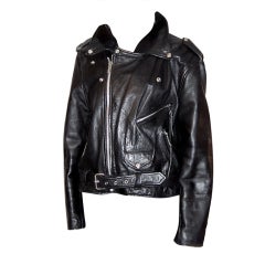 Vintage Men's-Leather Gold-Black Leather Biker Jacket