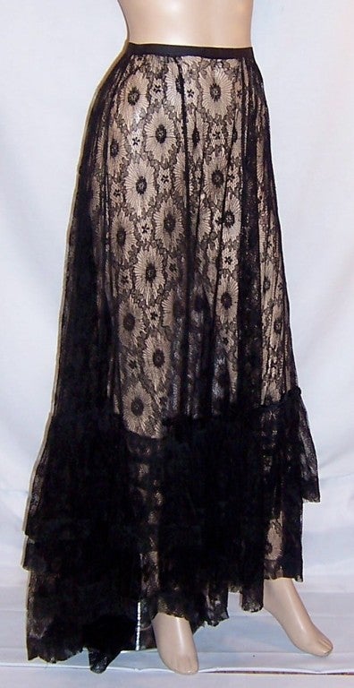 Fine Black Lace Long Victorian Skirt with Train