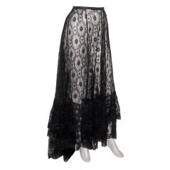 Fine Black Lace Long Victorian Skirt with Train