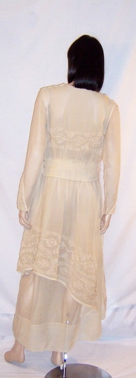 Edwardian  Ivory  Silk Chiffon Tea Gown in Art & Crafts Style For Sale 1