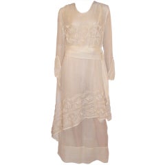 Edwardian Ivory Silk Chiffon Tea Gown in Art and Crafts Style For Sale ...