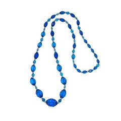 Antique Electric Blue Turquoise Necklace with Faceted Crystal Beads