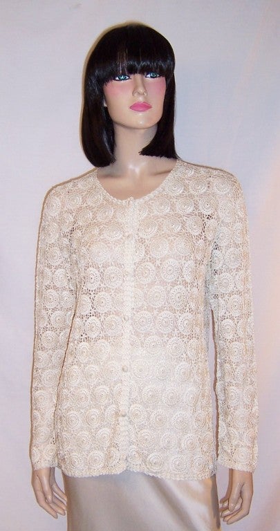 Finely Crocheted Ivory Evening Cardigan