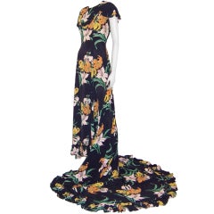 Dramatic, Late 1930's, Tiger Lily Printed Gown with Train