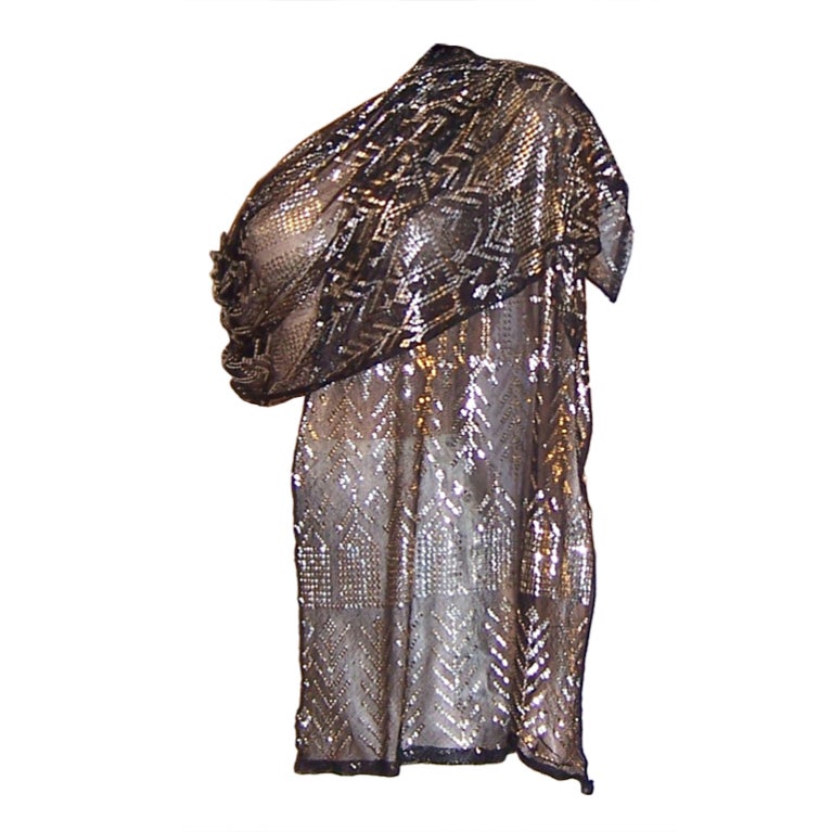 1920's Assuit Egyptian Shawl-Hammered  Silver on Black Tulle For Sale