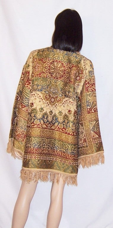 Women's 1920's Silk Brocaded Bohemian Jacket with Fringe For Sale