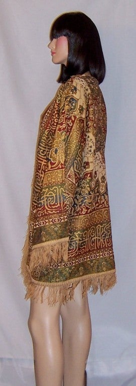 1920's Silk Brocaded Bohemian Jacket with Fringe For Sale 1