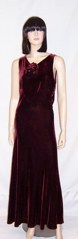 Women's 1930's Deep Burgundy Silk Velvet Gown & Matching Bolero For Sale