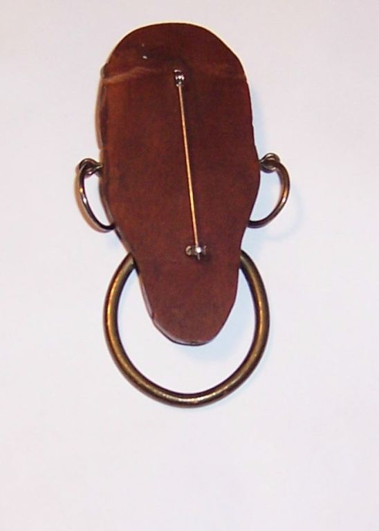 Large Wooden Brooch with African Motif