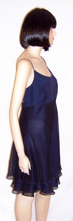 Women's Kay Unger-Evening-Elegant Navy Chiffon Cocktail Dress For Sale
