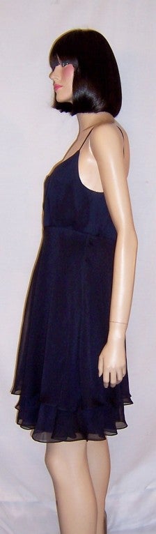 Kay Unger-Evening-Elegant Navy Chiffon Cocktail Dress For Sale 2