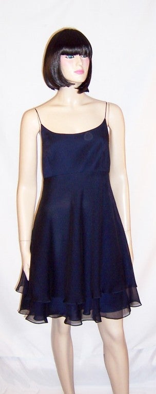 Kay Unger-Evening-Elegant Navy Chiffon Cocktail Dress For Sale 3