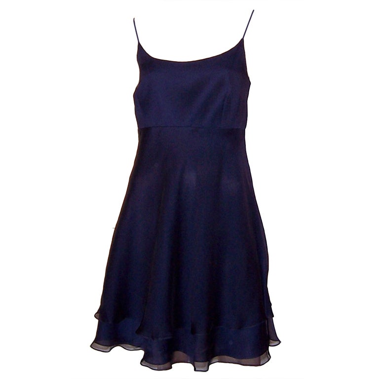 Kay Unger-Evening-Elegant Navy Chiffon Cocktail Dress For Sale at 1stDibs