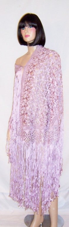 Orchid Silk Macrame Shawl with Fringe