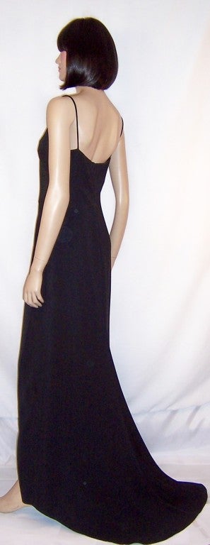 Badgley Mischka-Elegant Black Evening Gown with Train For Sale 1