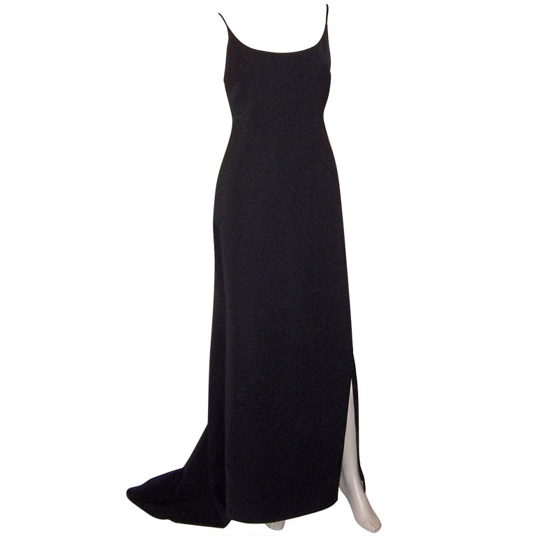 Badgley Mischka-Elegant Black Evening Gown with Train For Sale at 1stDibs