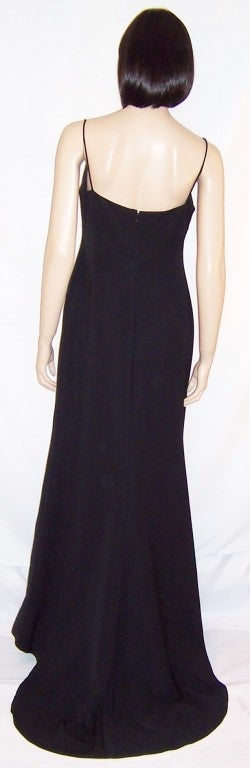 Badgley Mischka-Elegant Black Evening Gown with Train For Sale 2