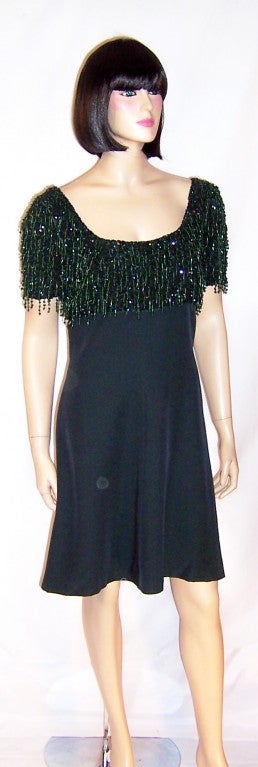 Tomasz Starzewski-Deep Forest Green Beaded Cocktail Dress