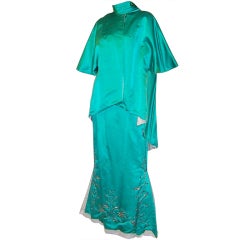 Vintage Viridian Green Beaded Gown and Jacket Ensemble
