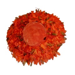 Orange Velvet Cartwheel Hat Embellished with Silk Flowers