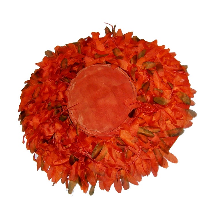 Orange Velvet Cartwheel Hat Embellished with Silk Flowers For Sale