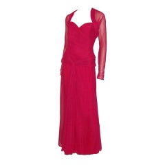 Vicky Tiel Couture-Cerise, Strapless Ruched Gown with Bolero