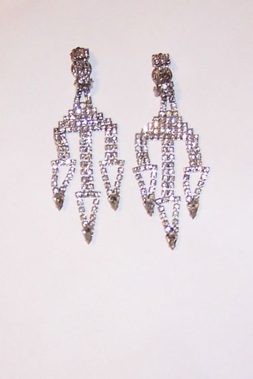 Women's 1960's Clear Rhinestone  Dangle Earrings For Sale