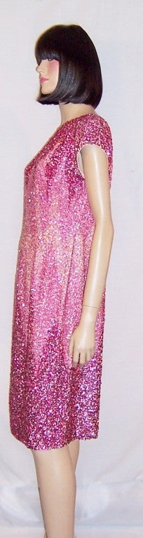 Women's 1960's Orchid Beaded & Sequined Dress with Ombre Treatment For Sale