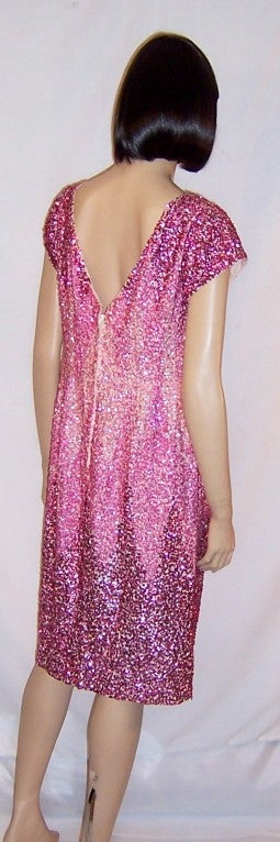 1960's Orchid Beaded & Sequined Dress with Ombre Treatment For Sale 2