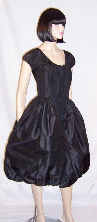 Nettie Rosenstein Black Silk Dress with Balloon Hem