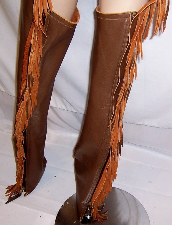 Hand-Crafted Cowhide & Ostrich Leather Chaps with Fringe For Sale 1