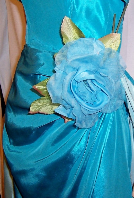 1950's Two-Toned Turquoise Taffeta Strapless Gown For Sale 4
