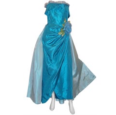 1950's Two-Toned Turquoise Taffeta Strapless Gown